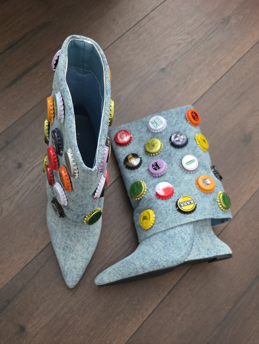 AZALEA WANG  Akira EAVEN WEDGE EMBELLISHED DENIM BOOTIE